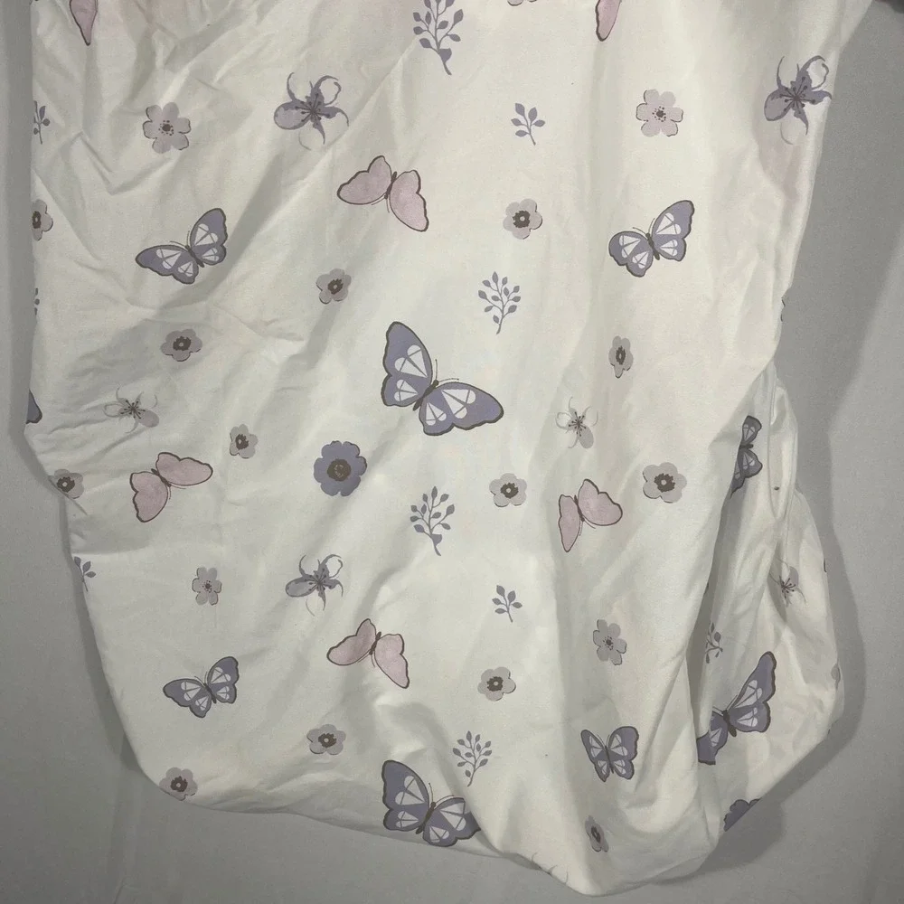 Vtg 90s Y2K 2pc Butterfly Baby Crib Bedding Set Purple Pink Floral Quilt & Sheet